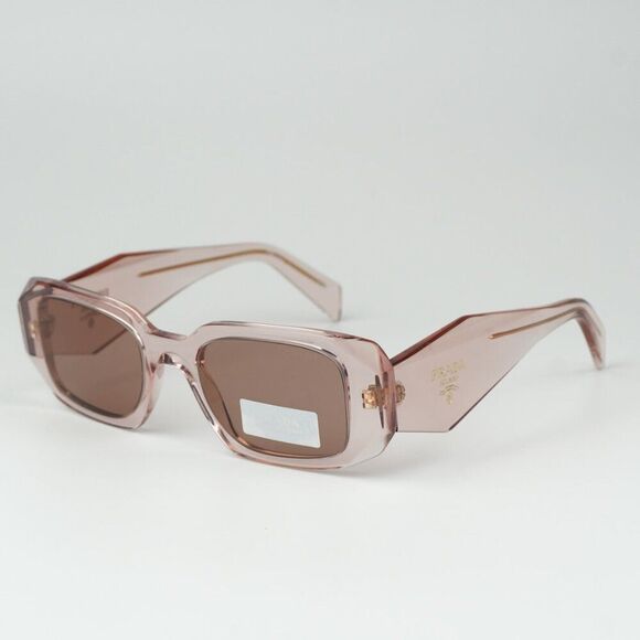 NEW Prada PR17WS 19Q10D Transparent Peach Brown Rectangle Unisex Sunglasses - Picture 5 of 12
